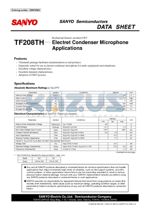 TF208TH datasheet - Electret Condenser Microphone Applications