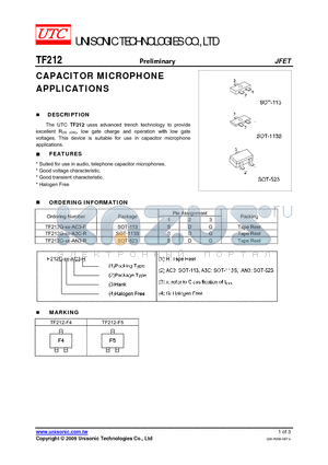 TF212G-XX-AC3-R datasheet - CAPACITOR MICROPHONE APPLICATIONS