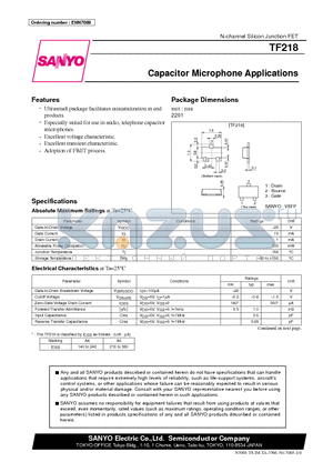 TF218 datasheet - Capacitor Microphone Applications