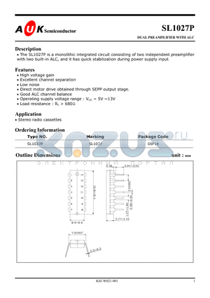 SL1027P datasheet - DUAL PREAMPLIFIER WITH ALC