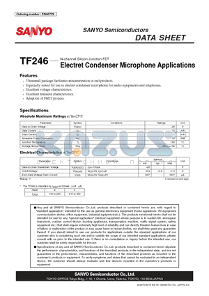 TF246 datasheet - N-channel Silicon Junction FET Electret Condenser Microphone Applications