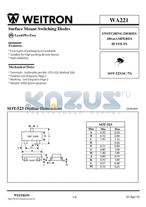 WA221 datasheet - Surface Mount Switching Diodes