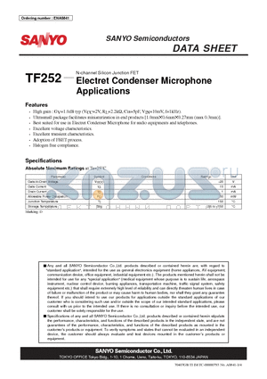 TF252 datasheet - N-channel Silicon Junction FET Electret Condenser Microphone