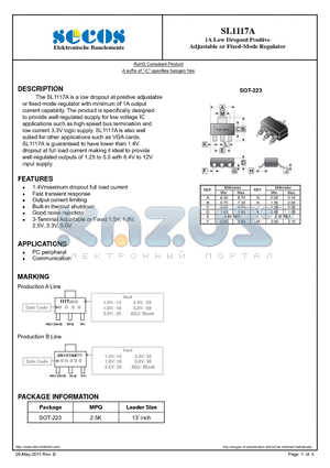 SL1117A datasheet - Adjustable or Fixed-Mode Regulator