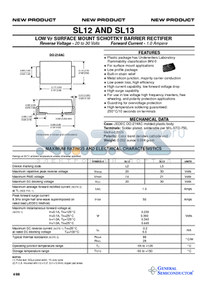 SL12 datasheet - LOW VF SURFACE MOUNT SCHOTTKY BARRIER RECTIFIER