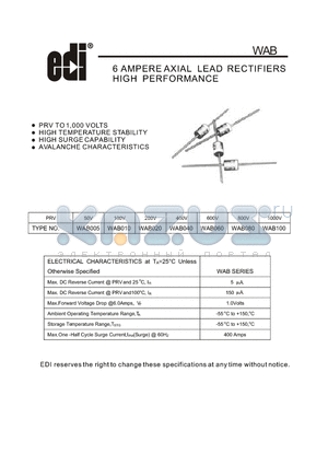 WAB100 datasheet - 6 AMPERE AXIAL LEAD RECTIFIERS HIGH PERFORMANCE
