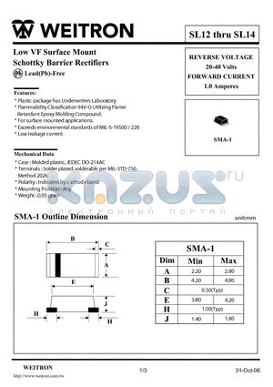 SL12 datasheet - Low VF Surface Mount Schottky Barrier Rectifiers