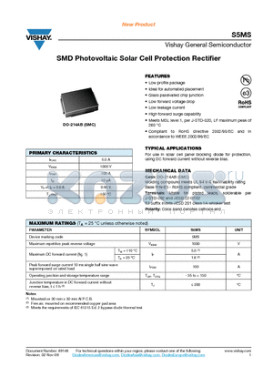 S5MS datasheet - SMD Photovoltaic Solar Cell Protection Rectifier