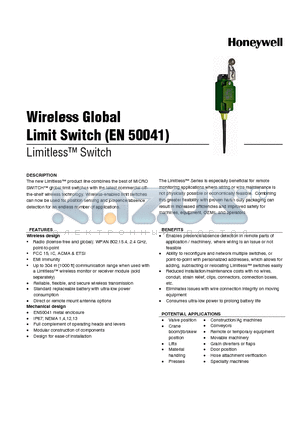 WAN01RSP datasheet - Wireless Global Limit Switch (EN 50041)