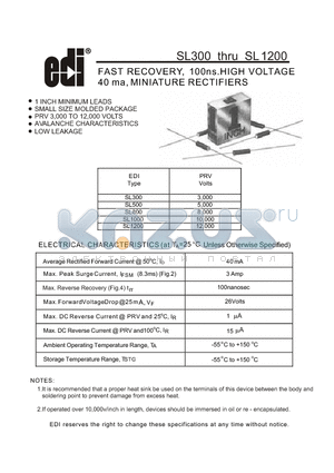 SL1200 datasheet - FAST RECOVERY, 100ns.HIGH VOLTAGE 40 ma, MINIATURE RECTIFIERS