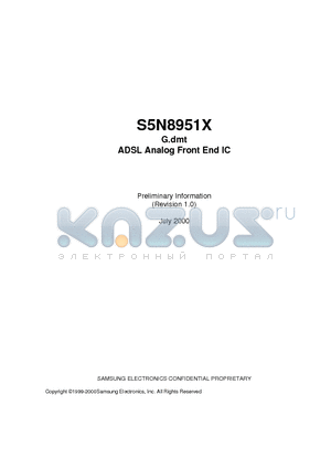 S5N8951 datasheet - G.dmt ADSL Analog Front End IC