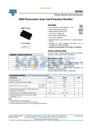 S5PMS-M3-86A datasheet - SMD Photovoltaic Solar Cell Protection Rectifier