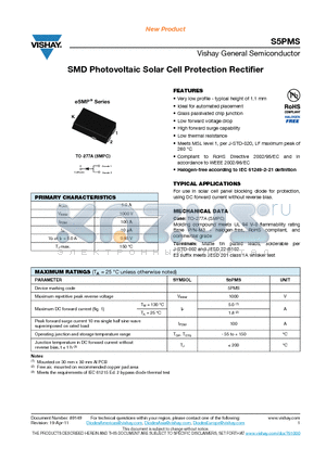 S5PMS-M3-87A datasheet - SMD Photovoltaic Solar Cell Protection Rectifier