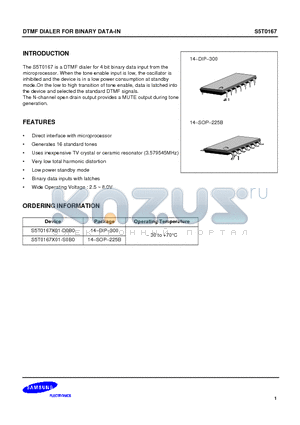 S5T0167 datasheet - DTMF DIALER FOR BINARY DATA-IN