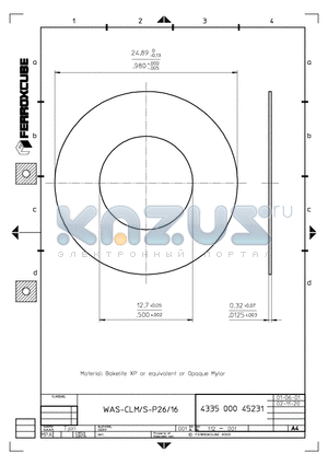 WAS-CLM-S-P26-16 datasheet - MATERIAL: BAKELITE XP OR EQUIVALENT OR OPAQUE MYLAR
