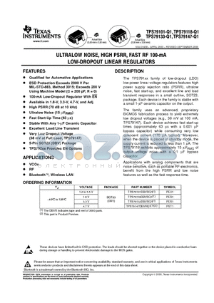 TPS79101DBVRQ1 datasheet - ULTRALOW NOISE, HIGH PSRR, FAST RF 100-mA LOW-DROPOUT LINEAR REGULATORS