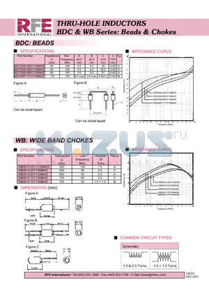 WB0610-601Y datasheet - THRU-HOLE INDUCTORS BDC & WB Series: Beads & Chokes