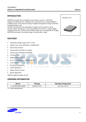 S5T8610 datasheet - DIGITAL CLP MODEM WITH ADPCM CODEC