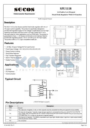 S5U1118 datasheet - 1A Positive Low Dropout Fixed-Mode Regulator With EN Function