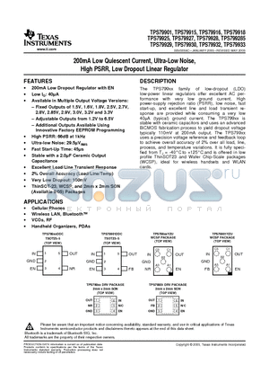 TPS79285 datasheet - 200mA Low Quiescent Current, Ultra-Low Noise, High PSRR, Low Dropout Linear Regulator