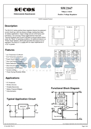 S5U2167 datasheet - 750mA CMOS Positive Voltage Regulator