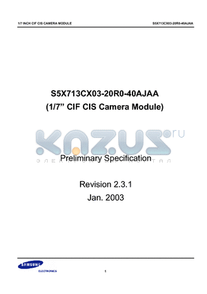 S5X713CX03-20R0-40AJAA datasheet - 1/7 OPTICAL SIZE 352x288(CIF) CAMERA MODULE