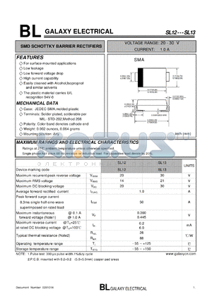 SL13 datasheet - SMD SCHOTTKY BARRIER RECTIFIERS