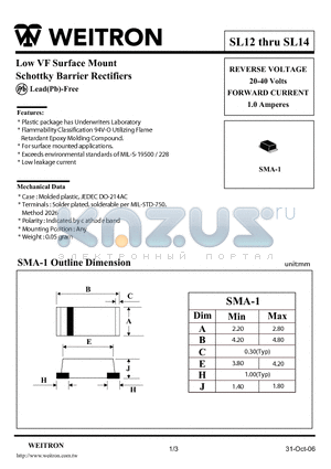 SL13 datasheet - Low VF Surface Mount Schottky Barrier Rectifiers