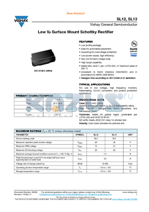 SL13 datasheet - Low VF Surface Mount Schottky Rectifier