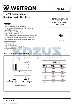 SL14 datasheet - Low VF Surface Mount Schottky Barrier Rectifiers