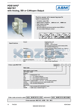 WB17KT-10000-420T-M12 datasheet - Analog, SSI or CANopen Output