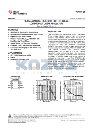 TPS79501QDRBRQ1 datasheet - ULTRALOW-NOISE, HIGH-PSRR, FAST, RF, 500-mA LOW-DROPOUT LINEAR REGULATORS