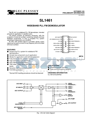 SL1461 datasheet - WIDEBAND PLL FM DEMODULATOR