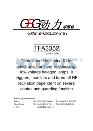 TFA3352 datasheet - Control- and Monitoring-IC for Electronic Transformers operating Low-Voltage Halogen Lamps