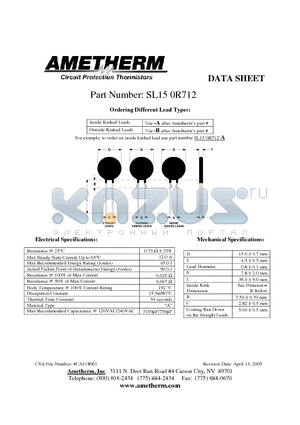 SL150R712 datasheet - Circuit Protection Thermistors