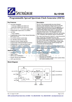 SL15100ZIT-XXX datasheet - Prigrammable Spread Spectrum Clock Generator (SSCG)