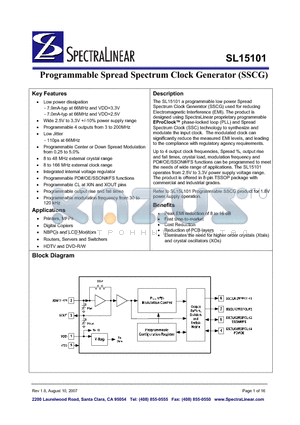 SL15101 datasheet - Programmable Spread Spectrum Clock Generator (SSCG)