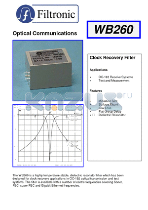 WB260 datasheet - Optical Communications - Clock Recovery Filter