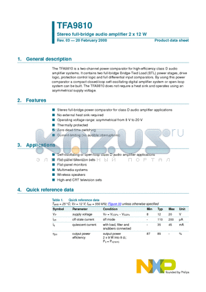 TFA9810 datasheet - Stereo full-bridge audio amplifier 2 x 12 W