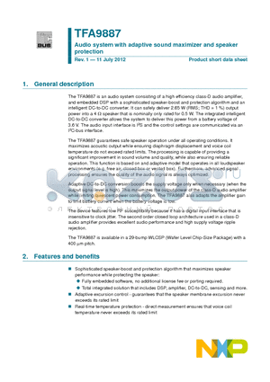 TFA9887 datasheet - Audio system with adaptive sound maximizer and speaker protection