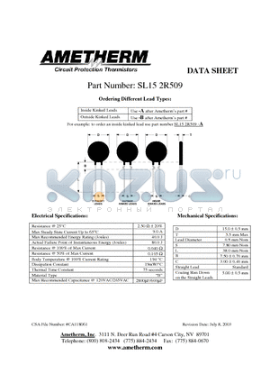 SL152R509 datasheet - Circuit Protection Thermistors