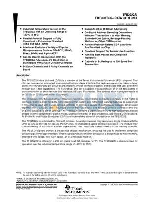 TFB2022A datasheet - FUTUREBUS DATA PATH UNIT