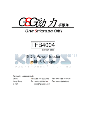TFB4004 datasheet - ISDN Power Feeder with 5V Logic