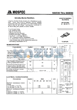 S60D60 datasheet - SCHOTTKY BARRIER RECTIFIERS(60A,30-60V)