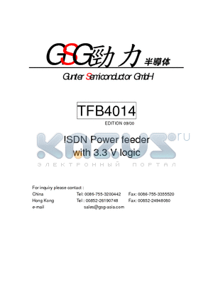 TFB4014 datasheet - ISDN Power Feeder with 3.3V Logic