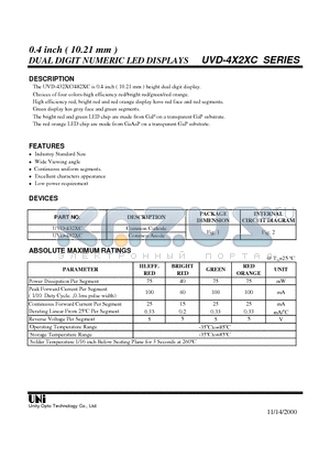 UVD-432XC datasheet - 0.4 inch ( 10.21 mm ) DUAL DIGIT NUMERIC LED DISPLAYS