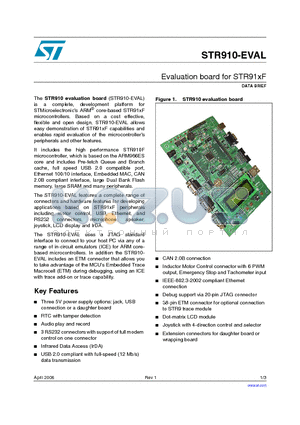 STR910-EVAL datasheet - Evaluation board for STR91xF