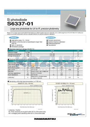 S6337-01 datasheet - Large area photodiode for UV to IR, precision photometry