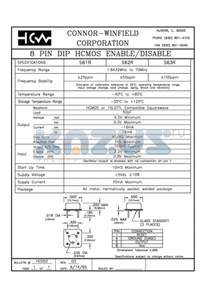 S62R datasheet - 8 PIN DIP HCMOS ENABLE/DISABLE