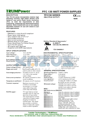 TFC130-F52-3 datasheet - PFC 130 WATT POWER SUPPLIES